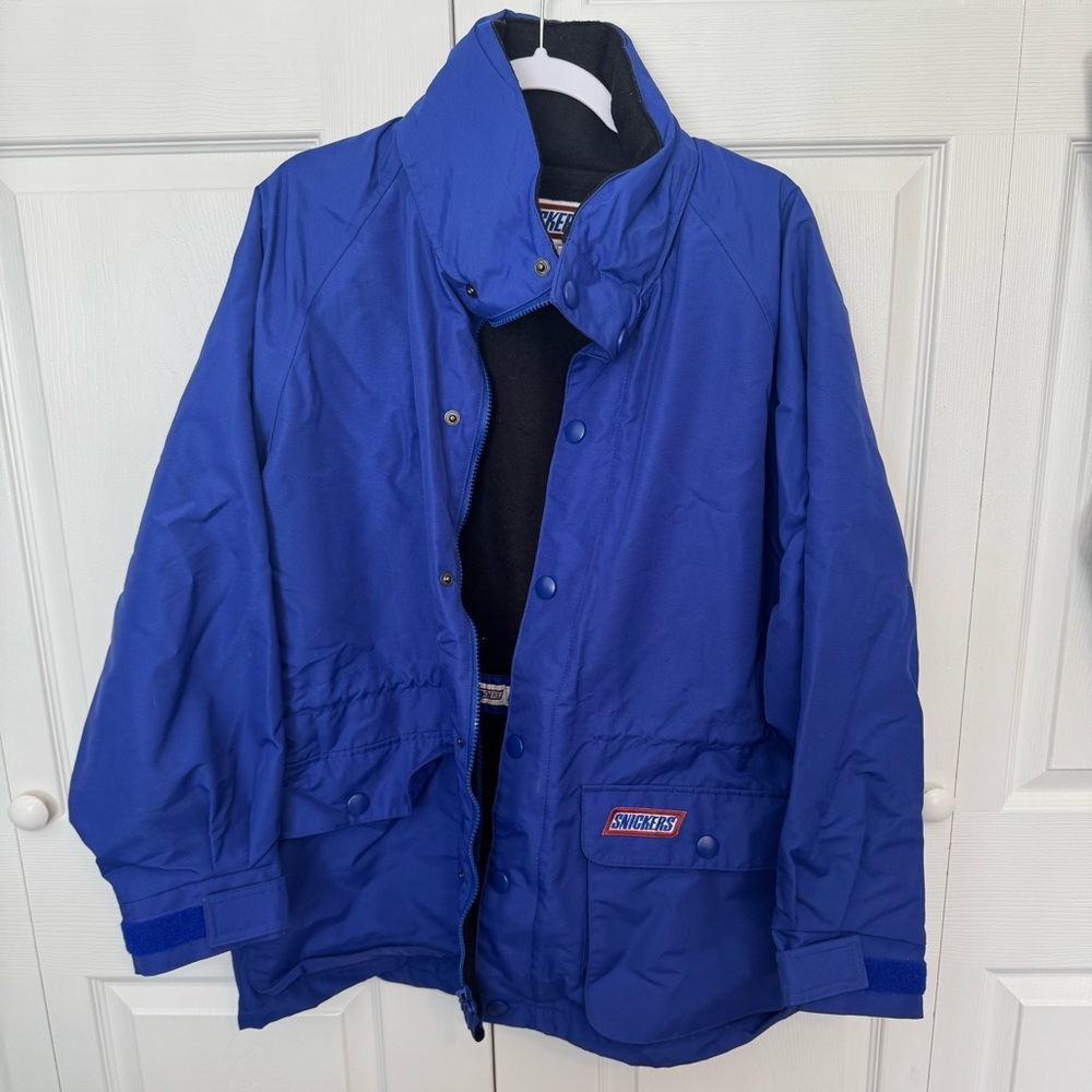 Rare Vintage Men's Blue SNICKERS Candy Winter Jacket w/ compact hood MEDIUM